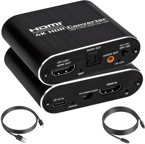 HDMI ARC Audio Extractor Converter 4K60Hz & eARC Converter Support HDMI to Optical SPDIF + 3.5mm AUX Jack Stereo Audio Adapter Splitter with HDCP2.2 PCM DTS 5.1CH Stereo for Laptop Consoles-2in in Kuwait