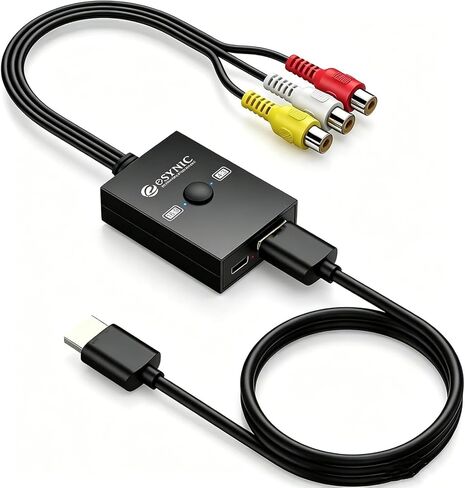محول eSynic RCA إلى HDMI المحمول مع محول 4:3/16:9، مخرج 1080P، توصيل وتشغيل AV إلى HDMI لمحول فيديو الألعاب الرجعية Wii/PS2/N64/PS1 لـ HDTV/جهاز العرض، متوافق مع PAL/NTSC in Kuwait