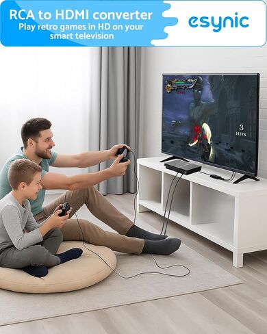 محول eSynic RCA إلى HDMI المحمول مع محول 4:3/16:9، مخرج 1080P، توصيل وتشغيل AV إلى HDMI لمحول فيديو الألعاب الرجعية Wii/PS2/N64/PS1 لـ HDTV/جهاز العرض، متوافق مع PAL/NTSC in Kuwait