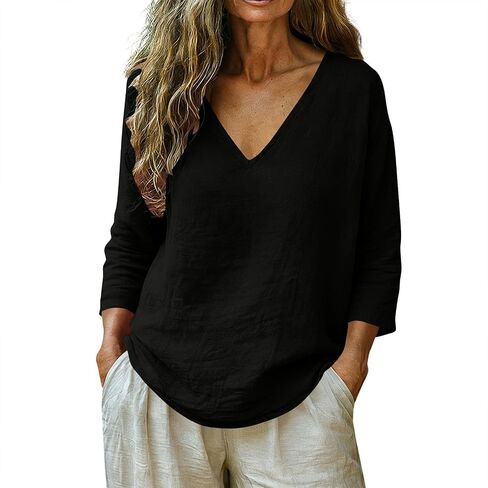 Linen Tops for Women Vintage Boho Linen Shirt Vintage Boho Linen Shirt Casual Summer Loose Fit Tees Vacation Clothes in Kuwait