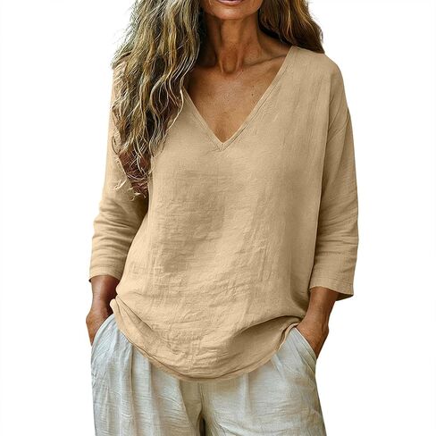 Linen Tops for Women Vintage Boho Linen Shirt Vintage Boho Linen Shirt Casual Summer Loose Fit Tees Vacation Clothes in Kuwait