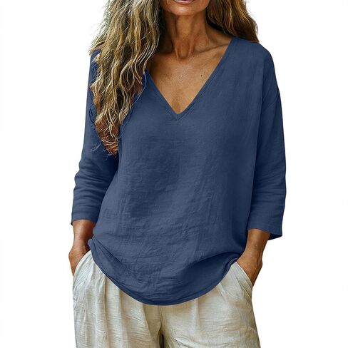 Linen Tops for Women Vintage Boho Linen Shirt Vintage Boho Linen Shirt Casual Summer Loose Fit Tees Vacation Clothes in Kuwait