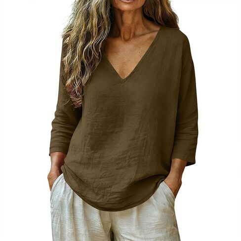 Linen Tops for Women Vintage Boho Linen Shirt Vintage Boho Linen Shirt Casual Summer Loose Fit Tees Vacation Clothes in Kuwait