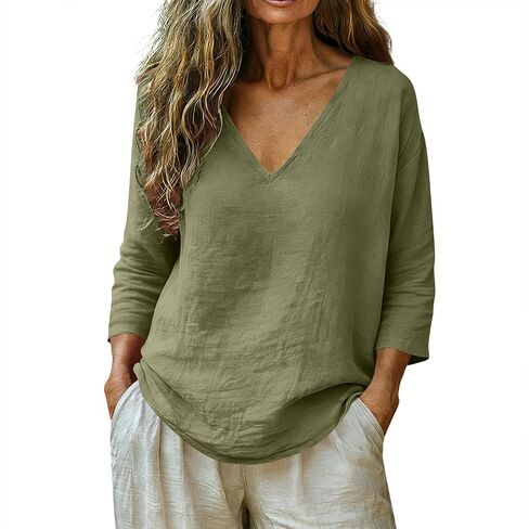 Linen Tops for Women Vintage Boho Linen Shirt Vintage Boho Linen Shirt Casual Summer Loose Fit Tees Vacation Clothes in Kuwait