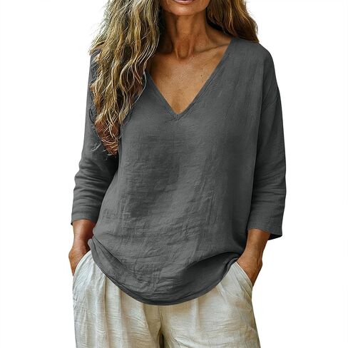 Linen Tops for Women Vintage Boho Linen Shirt Vintage Boho Linen Shirt Casual Summer Loose Fit Tees Vacation Clothes in Kuwait