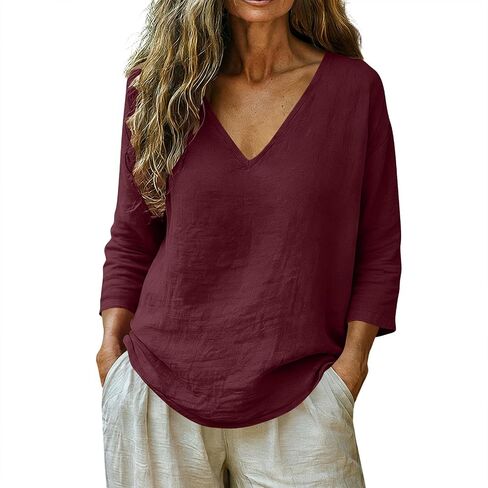 Linen Tops for Women Vintage Boho Linen Shirt Vintage Boho Linen Shirt Casual Summer Loose Fit Tees Vacation Clothes in Kuwait