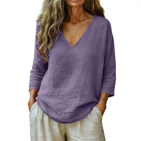 Linen Tops for Women Vintage Boho Linen Shirt Vintage Boho Linen Shirt Casual Summer Loose Fit Tees Vacation Clothes in Kuwait