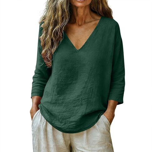 Linen Tops for Women Vintage Boho Linen Shirt Vintage Boho Linen Shirt Casual Summer Loose Fit Tees Vacation Clothes in Kuwait