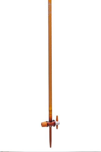 EISCO Amber Burette, 10mL - with PTFE Key Stopcock - Class A, ±0.03mL Tolerance - White Scale, 0.05mL Graduations - Borosilicate Glass in Kuwait