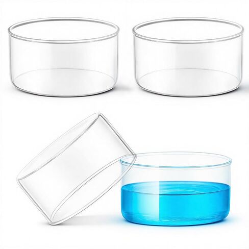 Treela 4 Pcs 740ml Crystallizing Dish Flat Bottom No Spout 125mm Diameter x 65mm Height Borosilicate Glass Crystallizing Dish for Crystallization Evaporation Laboratory in Kuwait