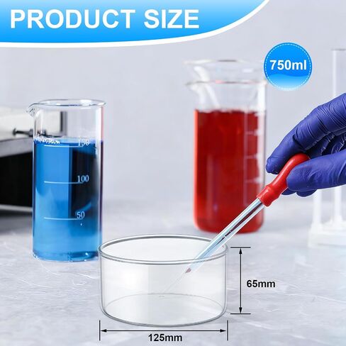 Treela 4 Pcs 740ml Crystallizing Dish Flat Bottom No Spout 125mm Diameter x 65mm Height Borosilicate Glass Crystallizing Dish for Crystallization Evaporation Laboratory in Kuwait