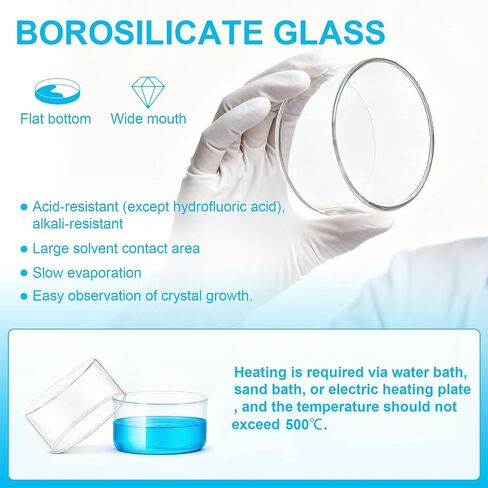Treela 4 Pcs 740ml Crystallizing Dish Flat Bottom No Spout 125mm Diameter x 65mm Height Borosilicate Glass Crystallizing Dish for Crystallization Evaporation Laboratory in Kuwait