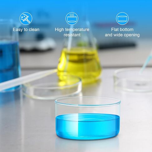Treela 4 Pcs 740ml Crystallizing Dish Flat Bottom No Spout 125mm Diameter x 65mm Height Borosilicate Glass Crystallizing Dish for Crystallization Evaporation Laboratory in Kuwait
