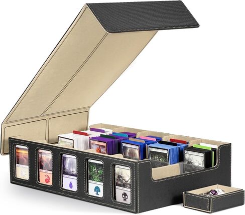 Kabinka Trading Card Storage Box with Commander Display, 5-Row Deck Case with Removable Lid; 3900+ Card Deck Box for MTG TCG Sports Card, 5 Top Loaders, 5 Stoppers, 48 Dividers,1 Dice Tray in Kuwait