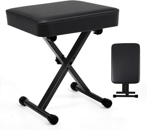 OLIXIS Adjustable Padded Keyboard Bench, X-Style Collapsible Piano Guitar Stool with 2.56 Inch Thickness High-Density Sponge and 3-Position Height, Waterproof Non-Skid Design, Black in Kuwait