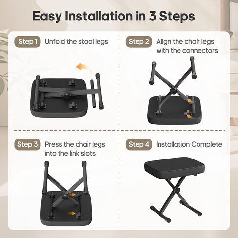 OLIXIS Adjustable Padded Keyboard Bench, X-Style Collapsible Piano Guitar Stool with 2.56 Inch Thickness High-Density Sponge and 3-Position Height, Waterproof Non-Skid Design, Black in Kuwait
