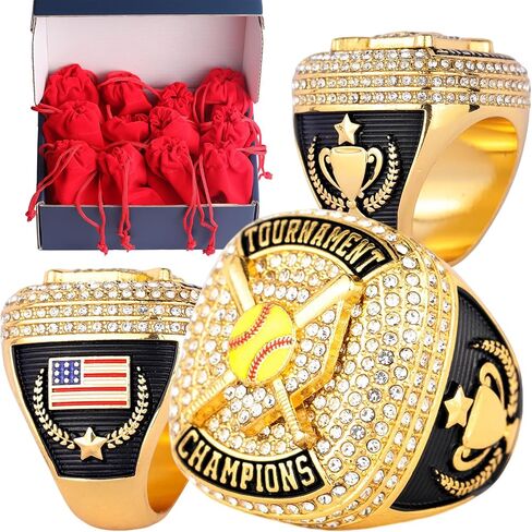 12 pcs Pack Softball Homeplate Championship Trophy Ring Award for Tournament Teams and palyers Awards Size 9.5 Gold Silver and Bronze in Kuwait
