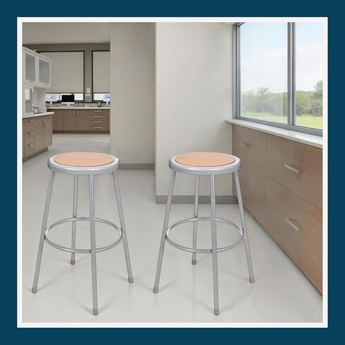 OEF Furnishings OEF6230/2 Preassembled Commercial Steel Round Stool with Masonite Wood Seat (30-inch Height, Grey Frame, 2-Pack) in Kuwait