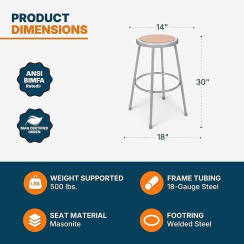 OEF Furnishings OEF6230/2 Preassembled Commercial Steel Round Stool with Masonite Wood Seat (30-inch Height, Grey Frame, 2-Pack) in Kuwait
