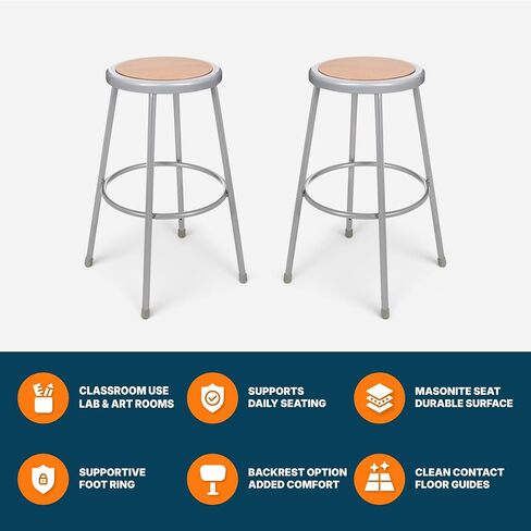 OEF Furnishings OEF6230/2 Preassembled Commercial Steel Round Stool with Masonite Wood Seat (30-inch Height, Grey Frame, 2-Pack) in Kuwait