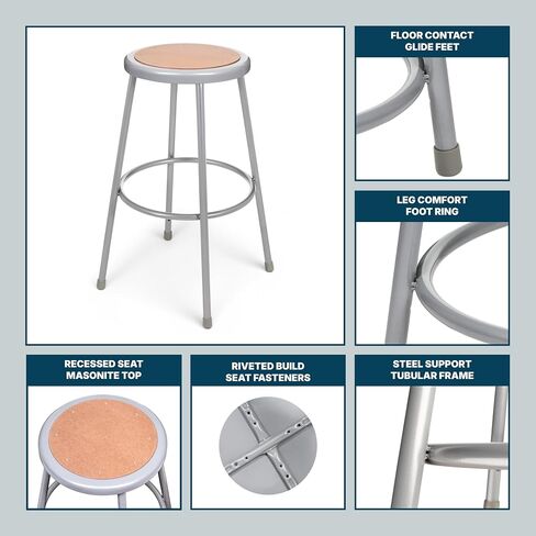 OEF Furnishings OEF6230/2 Preassembled Commercial Steel Round Stool with Masonite Wood Seat (30-inch Height, Grey Frame, 2-Pack) in Kuwait