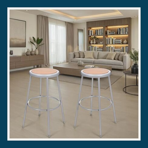 OEF Furnishings OEF6230/2 Preassembled Commercial Steel Round Stool with Masonite Wood Seat (30-inch Height, Grey Frame, 2-Pack) in Kuwait