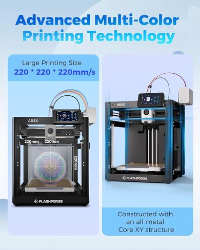 FLASHFORGE AD5X 3D Printer,Multi-Color 3D Printer with IFS,Fully Auto Leveling with Max 600mm/s High Speed Printing and Max 300°C Nozzle,Large Printing Size 220 * 220 * 220mm in Kuwait