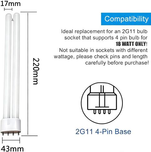 2 Pack 18W/830 2G11 4-Pin Fluorescent Light Bulbs, Natural White 4000K Low Energy Compact Fluorescent Lamp, 110-240V Compact Energy Saving Lamps in Kuwait