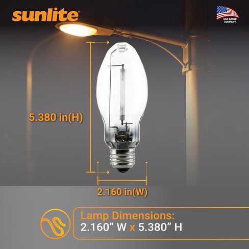 لمبة إضاءة Sunlite عالية الضغط الصوديوم ED17 HID، 70 واط، 6000 لومن، 2100 كلفن أبيض دافئ، 24 CRI، قاعدة لولبية متوسطة (E26)، شفافة، لأضواء الشوارع، ومواقف السيارات والتركيبات التجارية، عبوتان in Kuwait