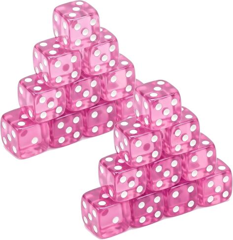 20 Piece 19 mm Casino Style Dice Set, Acrylic Translucent D6 Dice with Square Rounded Edge, Pink for Craps, Table Games, Board Games, RPG, MTG, DND(Pink) in Kuwait