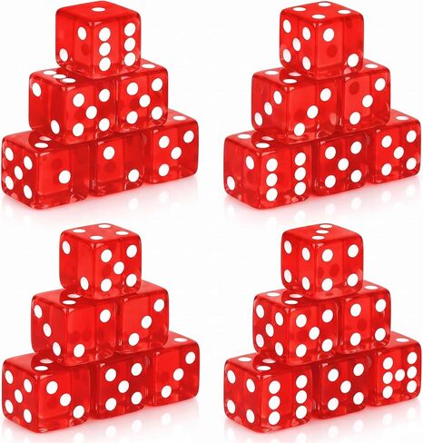 24 PCS Red Casino Dice Set: 19mm Large Dices Standard Game Acrylic Red Colored Dice Bulk for Casino Party Games Vegas Birthday Math in Kuwait