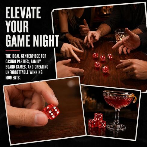 24 PCS Red Casino Dice Set: 19mm Large Dices Standard Game Acrylic Red Colored Dice Bulk for Casino Party Games Vegas Birthday Math in Kuwait