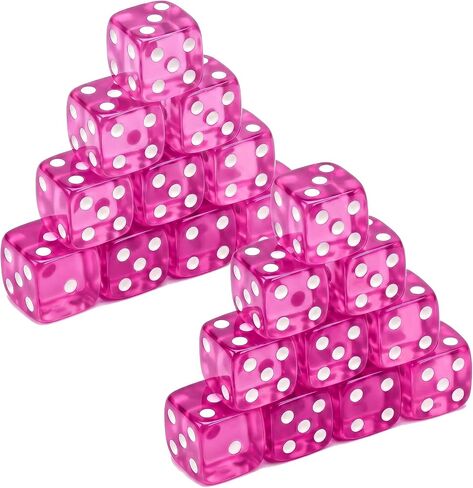20 Piece 19 mm Casino Style Dice Set, Acrylic Translucent D6 Dice with Square Rounded Edge, Pink for Craps, Table Games, Board Games, RPG, MTG, DND(Pink) in Kuwait