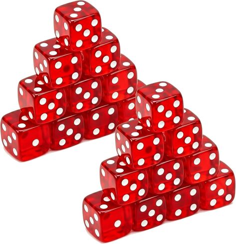 20 Piece 19 mm Casino Style Dice Set, Acrylic Translucent D6 Dice with Square Rounded Edge, Pink for Craps, Table Games, Board Games, RPG, MTG, DND(Pink) in Kuwait