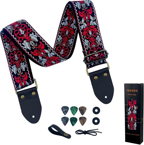 Premium Patterned Guitar Strap - Adjustable for Acoustic Electric Bass Guitars, Best Gifts for Kids & Guitarists in Kuwait
