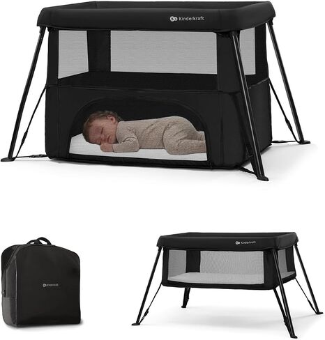 Kinderkraft CAMI 3-in-1 Baby Bed, Travel Bed for Baby, from Birth to 3 Years, Baby cot, Travel cot, Easy to Fold Compactly, Travel Bag Included, Two Levels, Black in Kuwait