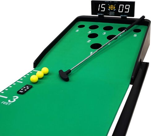 لعبة وضع الكرة الإلكترونية Izzo Golf Putter Clash - لوحة نتائج رقمية و4 أوضاع لعب، لعبة جولف داخلية وخارجية للبالغين، حصيرة خضراء بطول 11 قدمًا، هدايا جولف للرجال، مضرب وكرات متضمنة in Kuwait