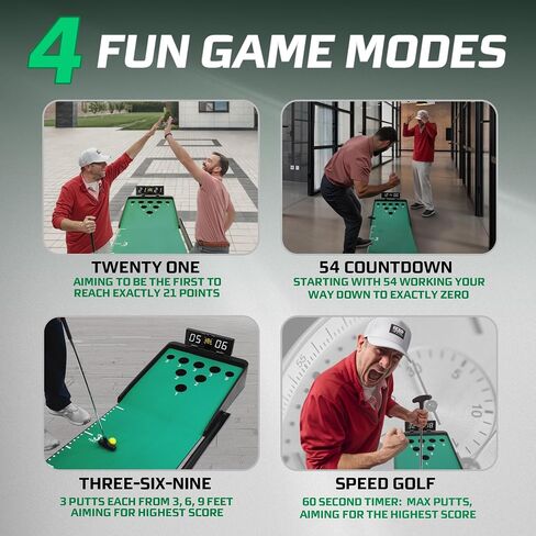 لعبة وضع الكرة الإلكترونية Izzo Golf Putter Clash - لوحة نتائج رقمية و4 أوضاع لعب، لعبة جولف داخلية وخارجية للبالغين، حصيرة خضراء بطول 11 قدمًا، هدايا جولف للرجال، مضرب وكرات متضمنة in Kuwait