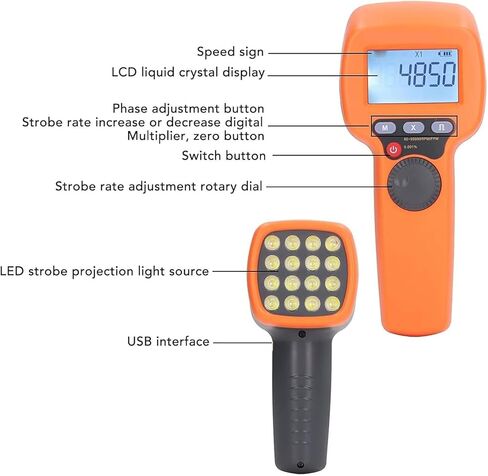 Digital Handheld Stroboscope, Digital LED Stroboscope, Non-Contact Tachometer 60-99,999 RPM,for Measuring Machine Speeds in Kuwait