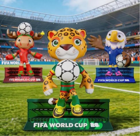 مجموعة تماثيل التميمة المرخصة رسميًا لكأس العالم FIFA 2026 مكونة من 3 قطع، ومجسمات كرة القدم من خشب القيقب وزايو القابلة للتجميع مع صندوق عرض، وهدية لمشجعي كرة القدم، وبضائع وتذكارات لكأس العالم in Kuwait
