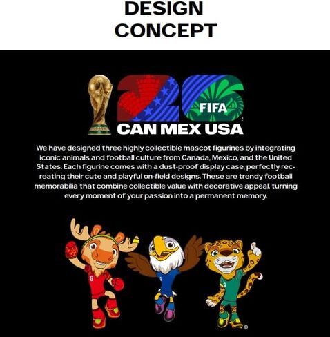 مجموعة تماثيل التميمة المرخصة رسميًا لكأس العالم FIFA 2026 مكونة من 3 قطع، ومجسمات كرة القدم من خشب القيقب وزايو القابلة للتجميع مع صندوق عرض، وهدية لمشجعي كرة القدم، وبضائع وتذكارات لكأس العالم in Kuwait