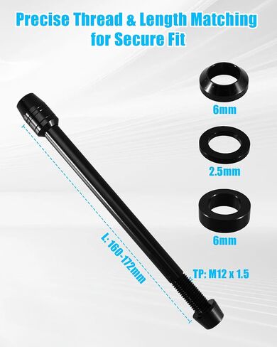12mm Thru Axle Adapter for Bike Trainer, M12x1.5/1.75 Rear Wheel Thru Axle Replacement, 160–172mm Bike Trainer Thru Axles Adapter for Indoor Cycling Stability in Kuwait