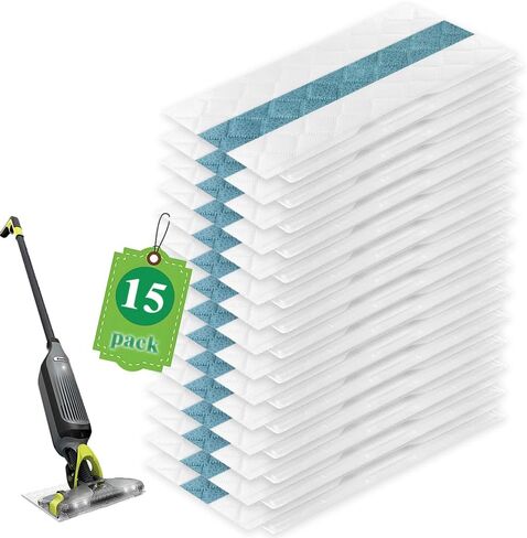 عبوات إعادة تعبئة وسادات الأرضية الصلبة للاستعمال مرة واحدة، متوافقة مع Shark VACMOP Pro VM252 VM251 VM250 VM200 VC205 QM250 VM190 VM200P12 VMP30 للاستخدام على جميع الأرضيات المغلقة (15 عبوة) in Kuwait