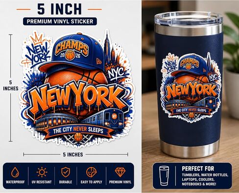 New York Basketball Champs 2026 Vinyl Sticker, 5 Inch, Multicolor Graffiti Style, Waterproof, Glossy Finish in Kuwait