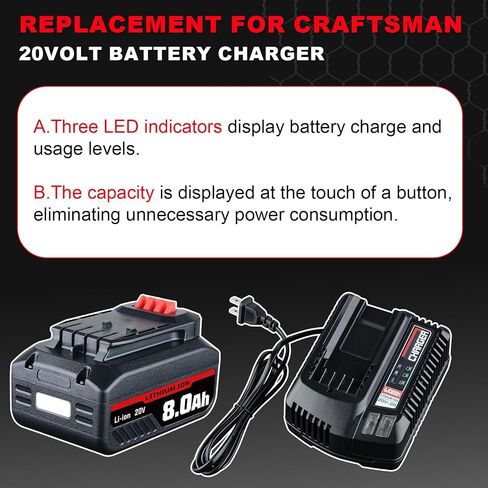 8.0Ah 2 حزمة ليثيوم متوافقة مع أدوات الطاقة اللاسلكية Craftsman 20V لاستبدال بطارية Craftsman 20V in Kuwait