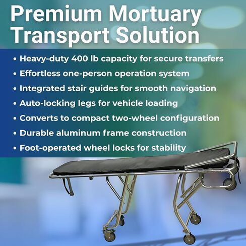 Model F500 Multi-Level Mortuary Stretcher, 400 lb Funeral Removal Cot | Mortuary Stretcher – High-Loading Cot with Roll-in Frame, Stair Guide – Ideal for Funeral ,Mortuary & Cremation Transport in Kuwait