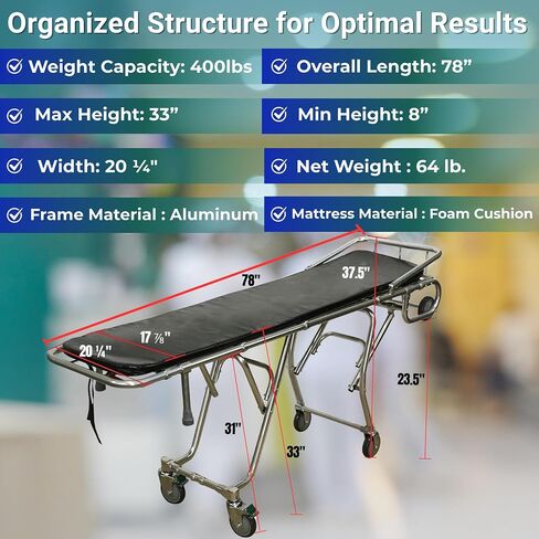 Model F500 Multi-Level Mortuary Stretcher, 400 lb Funeral Removal Cot | Mortuary Stretcher – High-Loading Cot with Roll-in Frame, Stair Guide – Ideal for Funeral ,Mortuary & Cremation Transport in Kuwait