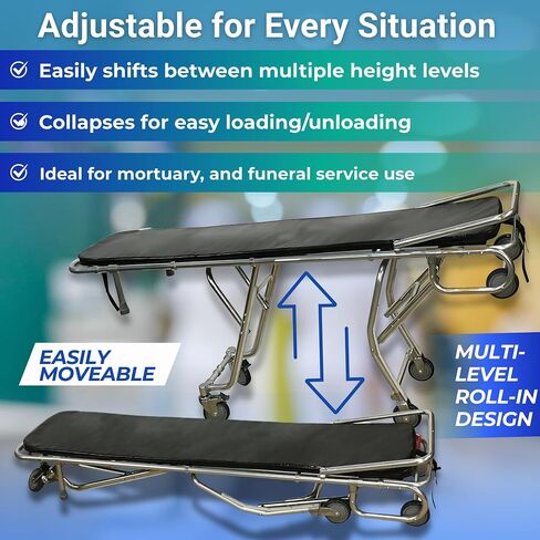 Model F500 Multi-Level Mortuary Stretcher, 400 lb Funeral Removal Cot | Mortuary Stretcher – High-Loading Cot with Roll-in Frame, Stair Guide – Ideal for Funeral ,Mortuary & Cremation Transport in Kuwait