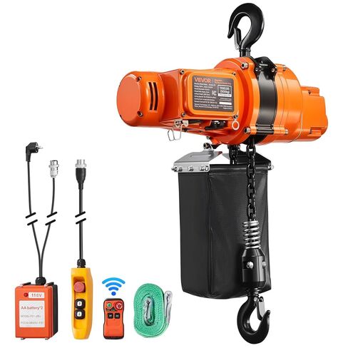 VEVOR 1100 lbs Electric Chain Hoist, 20ft Lifting Height, 120V 60Hz Single Phase Overhead Crane w/ 328ft Wireless & 15ft Wired Remote Control, Power Electric Hoist for Factories, Warehouses, Garages in Kuwait