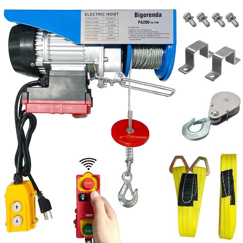 1760lb Electric Hoist with Remote Control/Wired Control, Electric Hoist 2 in 1, 110v Electric Hoist with Single/Double Slings,65.6/33ft Lifting Height, for Factory Attic Garage Warehouse in Kuwait